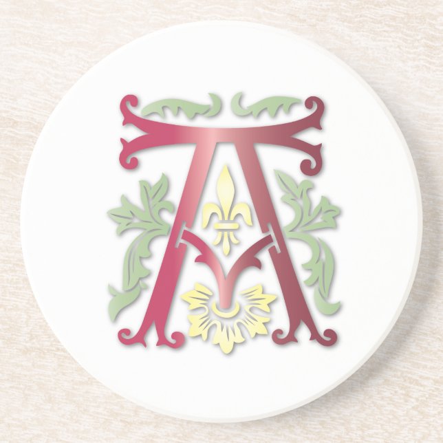 Letter A Monogram Fleur de lis Drink Coaster (Front)