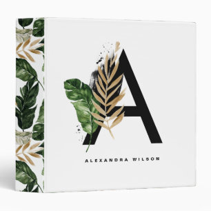 Letter A Monogram Gold Foil Tropical Monogram 3 Ring Binder