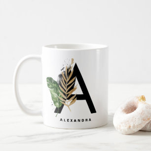 Letter A Monogram Gold Foil Tropical Personalized Coffee Mug