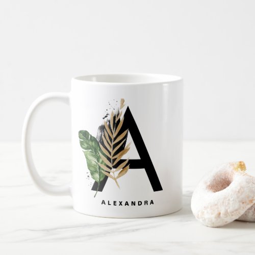  Letter A Monogram Gold Foil Tropical Personalized Coffee Mug