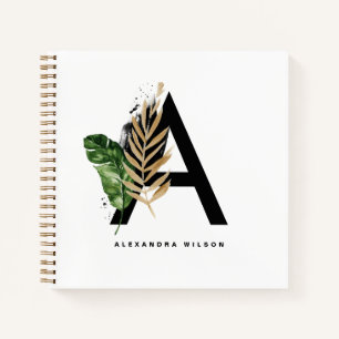 Letter A Monogram Gold Foil Tropical Personalized Notebook