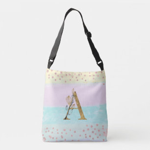*~ LETTER A - Monogram Gold Glitter Pastel Colors Crossbody Bag
