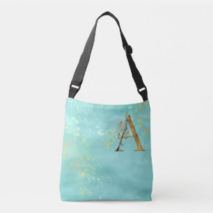 *~* Letter A Monogram Gold Glitter Turquoise Blue Crossbody Bag