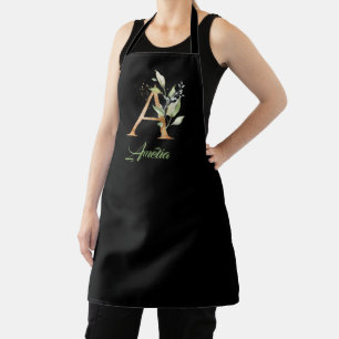 Letter A monogram greenery eucalyptus gold Apron