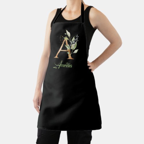 Letter A monogram greenery eucalyptus gold  Apron