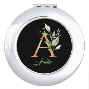 Letter A monogram greenery eucalyptus gold Compact Mirror