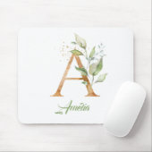 Letter A monogram greenery eucalyptus gold  Mouse Pad (With Mouse)