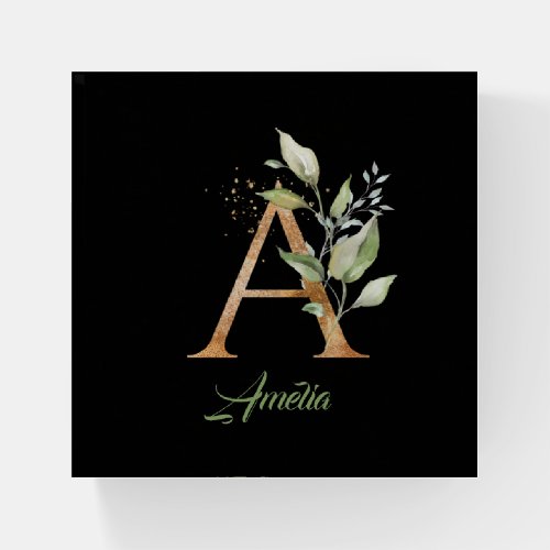 Letter A monogram greenery eucalyptus gold Paperweight