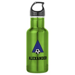 Letter A Monogram in Soccer Blue Water Bottle