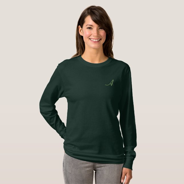 Letter A Monogram Initial Embroidered Long Sleeve T-Shirt (Front Full)
