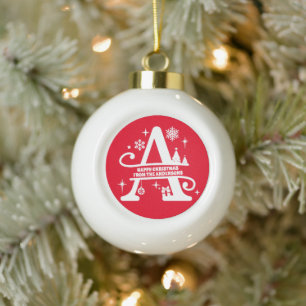 Letter A Monogram Initial Family Name Greeting   Ceramic Ball Christmas Ornament