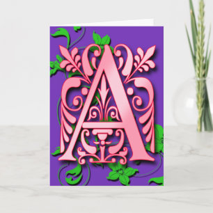 Letter A Monogram Initial on Pink Purple Cards