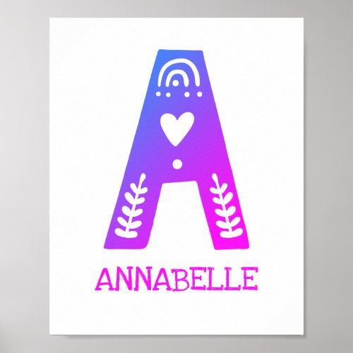 Letter A Monogram Name Kids Poster