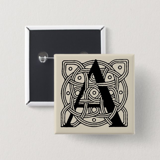 Letter A Monogram Vintage Celtic Knot Print Button (Front & Back)
