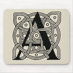 Letter A Monogram Vintage Celtic Knot Print Mouse Pad