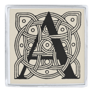 Letter A Monogram Vintage Celtic Knot Print Silver Finish Lapel Pin