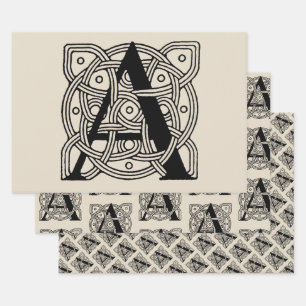 Letter A Monogram Vintage Celtic Knot Print Wrapping Paper Sheets