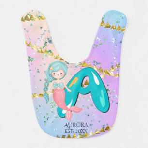 Letter A Monogram Watercolor Cute Mermaid Nursery Baby Bib