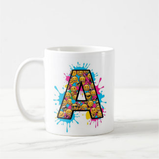 Letter A Mug with Fun Emoji Design