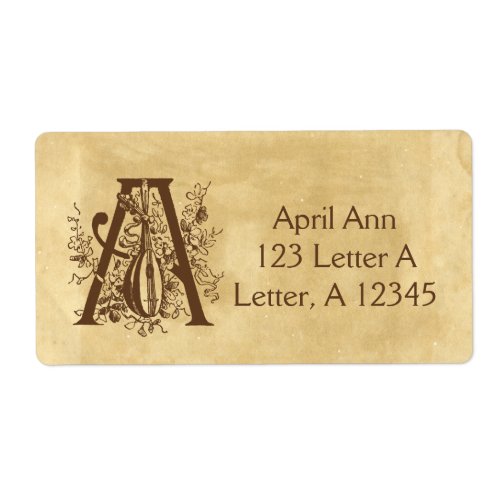 Letter A Musical Instrument Aged Paper Label
