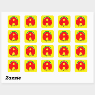 Letter A Name Sticker, Watermelon Name Sticker, Square Sticker