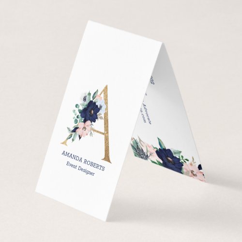 Letter A Navy_Blue  pink marina bloom flowers Business Card