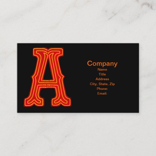 Letter "A" Neon Light Monogram Business Card Template