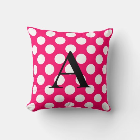 Letter A On Pink White Polka Dots Throw Pillow