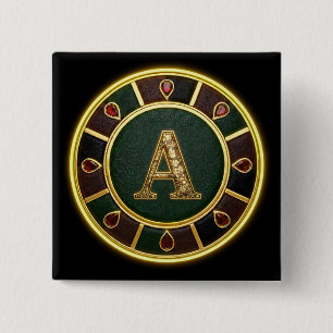 Letter A, Ornate Monogram Medallion Button
