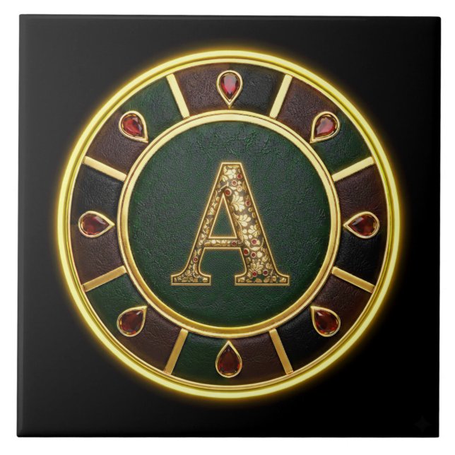 Letter A, Ornate Monogram Medallion Ceramic Tile (Front)