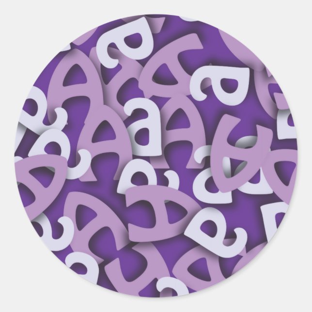 Letter A Purple Classic Round Sticker (Front)