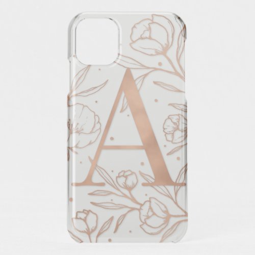 Letter A Rose Gold Monogram Botanical Illustration iPhone 11 Case