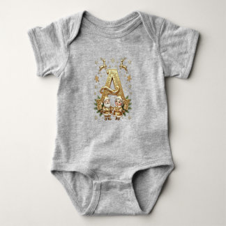 Letter A: Royal Gold Luxury Christmas Baby Bodysuit