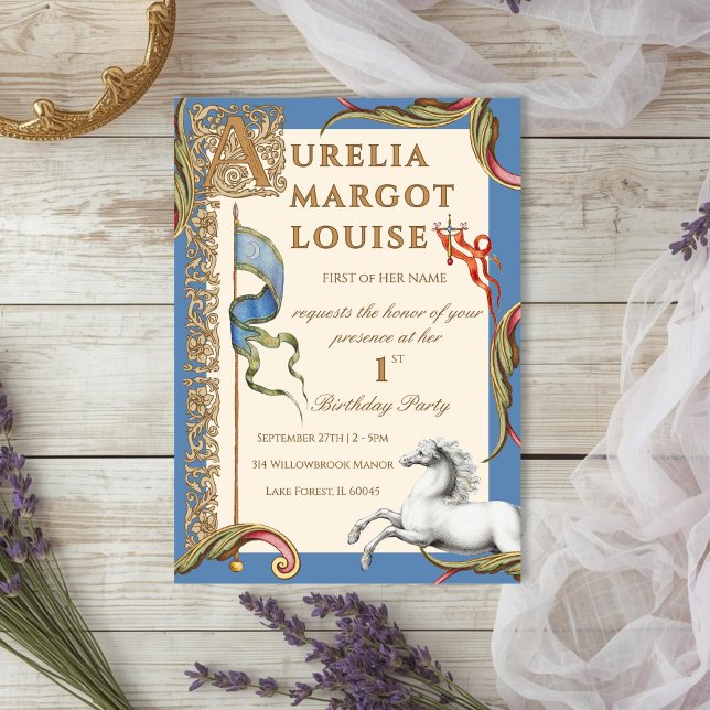 Letter A Royal Medieval 1st Birthday Invitation (Creator Uploaded)