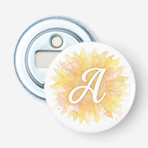 Letter A Sunflower First Name Monogram Initial Bottle Opener