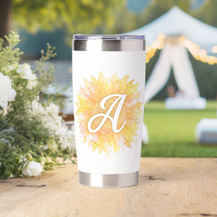 Letter A Sunflower First Name Monogram Initial Insulated Tumbler