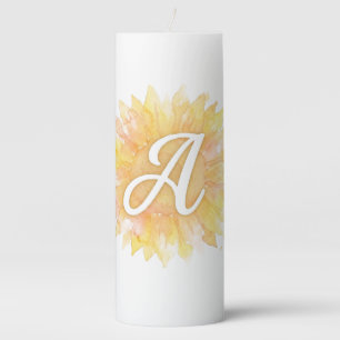 Letter A Sunflower First Name Monogram Initial Pillar Candle