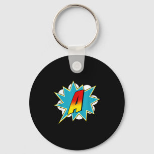 Letter A Superhero Name Comic Letter Retro Costume Keychain