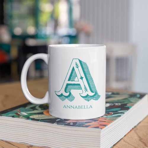 Letter A Teal Monogram Modern Name Coffee Mug