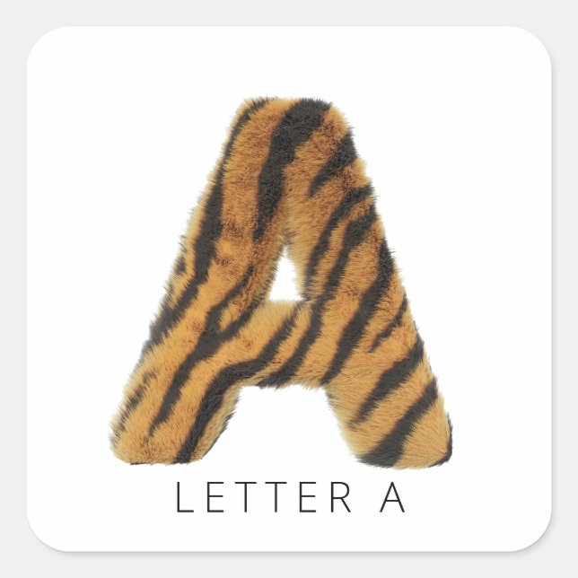 Letter A tiger fur  Square Sticker (Front)