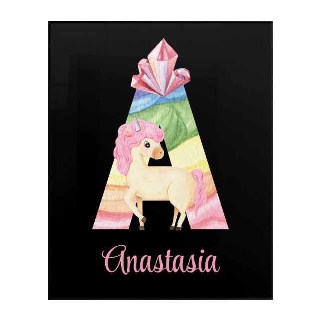 Letter A Unicorn Acrylic Wall Art (Front)