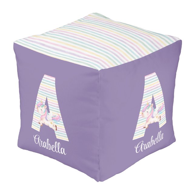 Letter A Unicorn Cube Pouf (Angled Front)