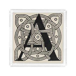 Letter A Vintage Celtic Knot Monogram Acrylic Tray