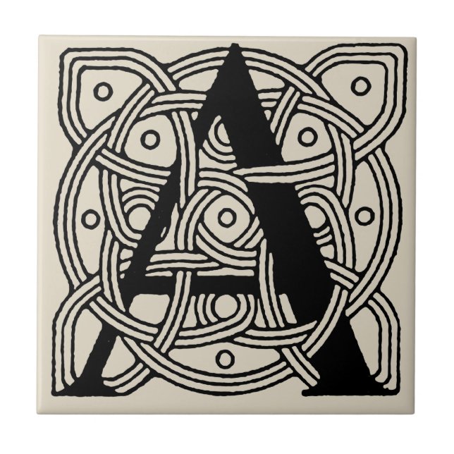 Letter A Vintage Celtic Knot Monogram Ceramic Tile (Front)
