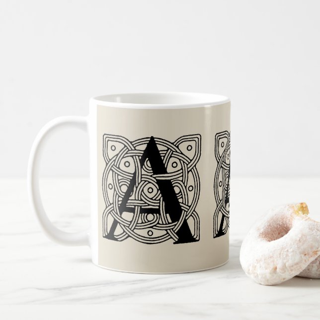 Letter A Vintage Celtic Knot Monogram Coffee Mug (With Donut)