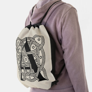Letter A Vintage Celtic Knot Monogram Drawstring Bag