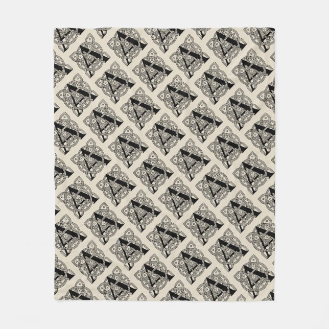 Letter A Vintage Celtic Knot Monogram Fleece Blanket (Front)