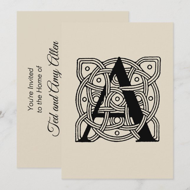 Letter A Vintage Celtic Knot Monogram Invitation (Front/Back)