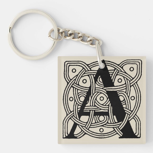 Letter A Vintage Celtic Knot Monogram Keychain (Front)