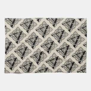 Letter A Vintage Celtic Knot Monogram Kitchen Towel